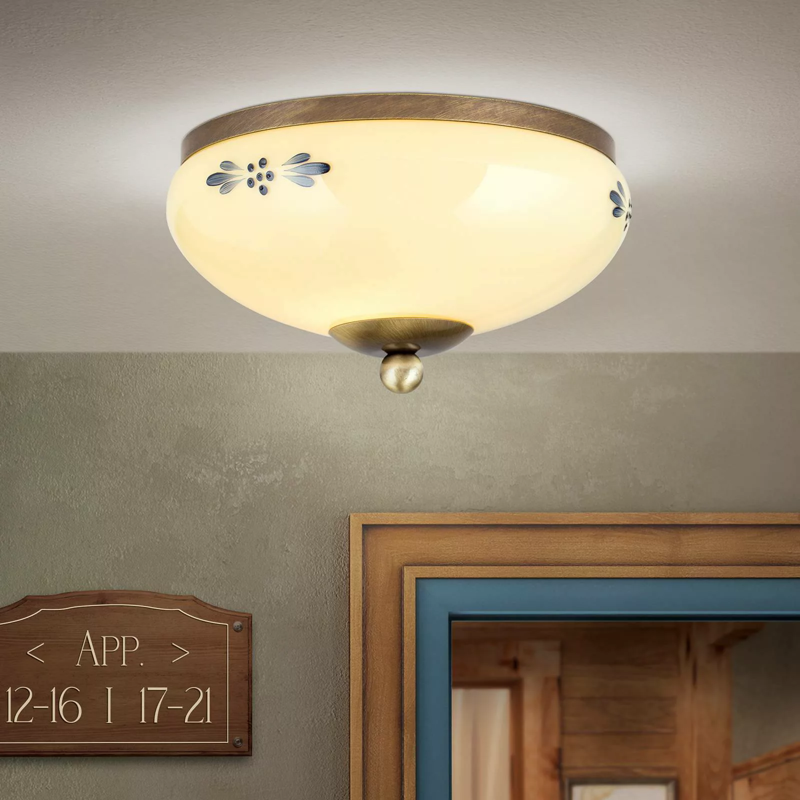 Deckenlampe Landhaus Patina creme blau Ø 21 cm günstig online kaufen