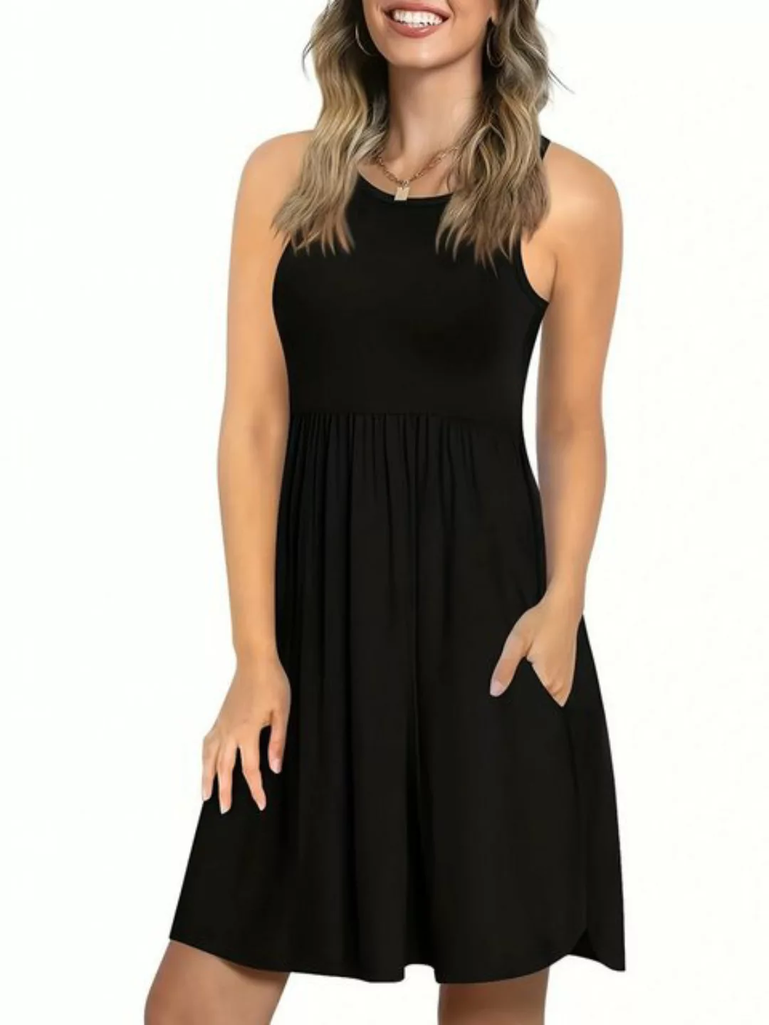 RUZU UG Strandkleid Einfarbiges, ärmelloses Kleid mit Rundhalsausschnitt un günstig online kaufen