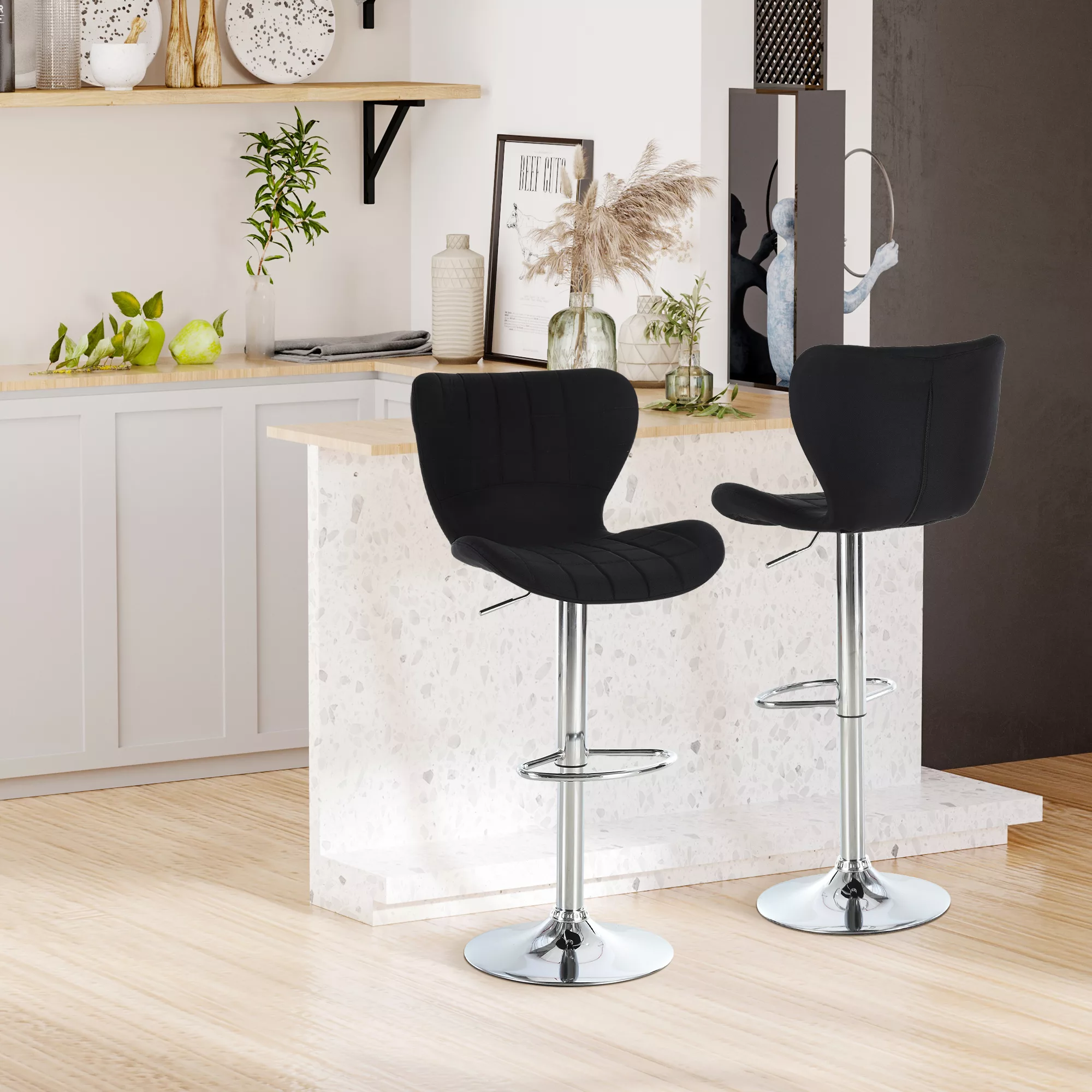 HOMCOM Set aus 2 zeitgenössischen Design-Barhockern Höhenverstellbar 59-81 günstig online kaufen