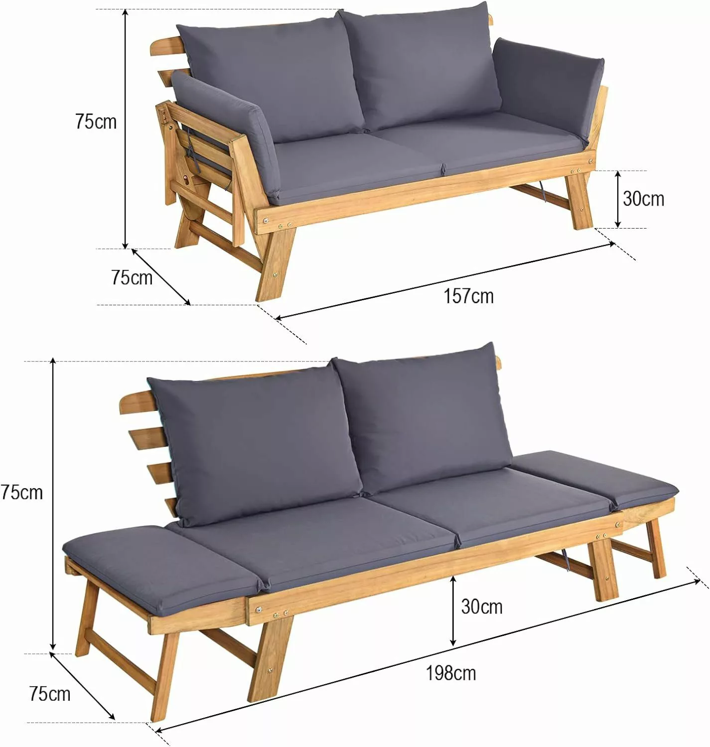 KOMFOTTEU Gartenbank 2-3 Sitzer Holzbank, mit günstig online kaufen