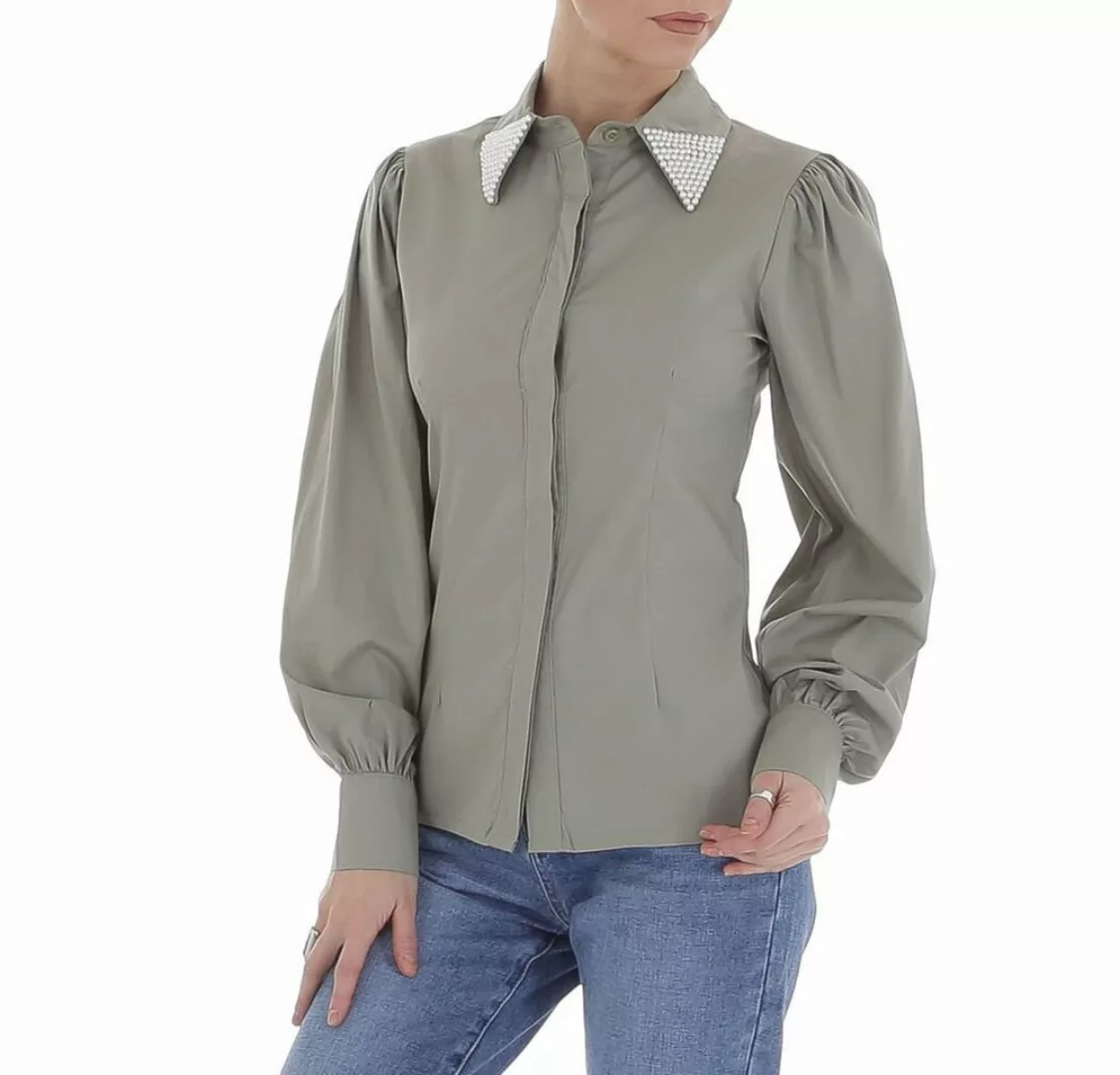 Ital-Design Langarmbluse Damen Elegant Hemd Perlen Bluse in Olive günstig online kaufen