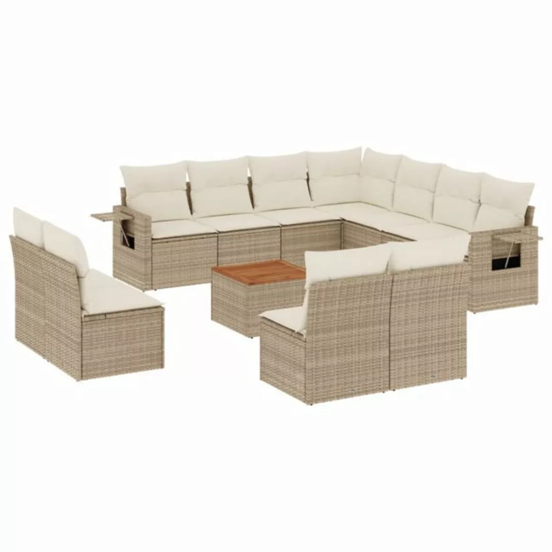 vidaXL Sofaelement 12-tlg. Garten-Sofagarnitur mit Kissen Beige Poly Rattan günstig online kaufen