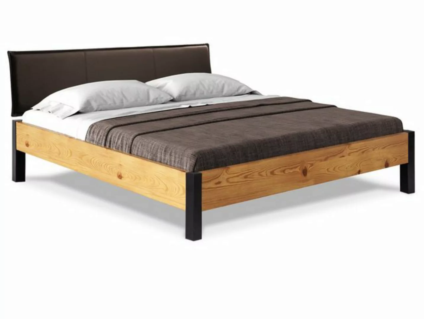 Moebel-Eins Massivholzbett, CURBY Bett Metallfuß, mit Polsterkopfteil, Mate günstig online kaufen