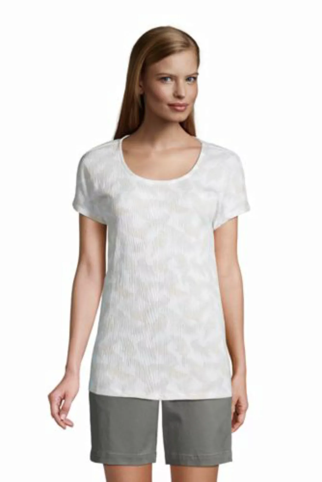 Shirt aus Jacquard-Jersey in Petite-Größe, Damen, Größe: L Petite, Beige, b günstig online kaufen