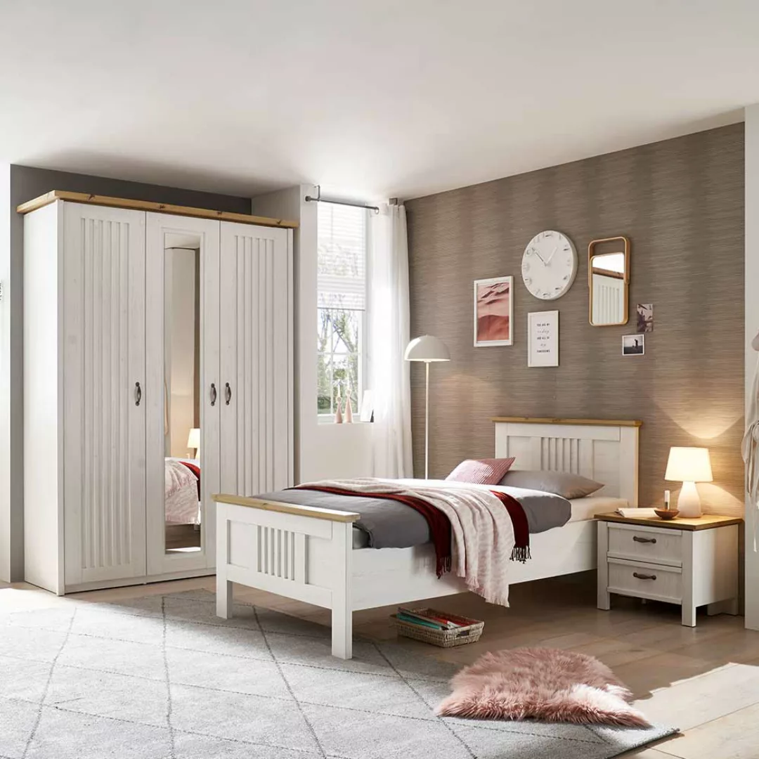Schlafzimmer komplett in Weiß & Eiche Holzoptik (dreiteilig) günstig online kaufen