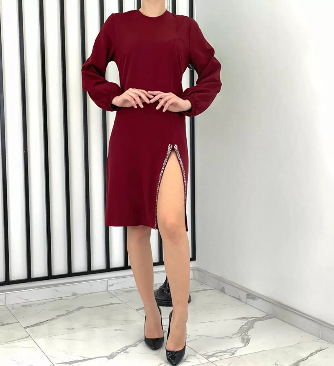 fashionshowcase Longtunika Damen Kleid Kleid mit Schlitz und Steindetail la günstig online kaufen