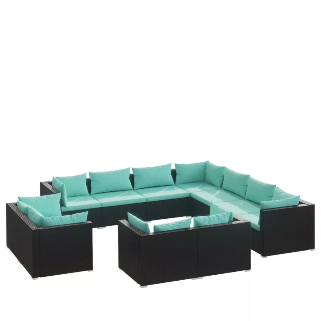 Vidaxl 11-tlg. Garten-lounge-set Mit Kissen Schwarz Poly Rattan günstig online kaufen