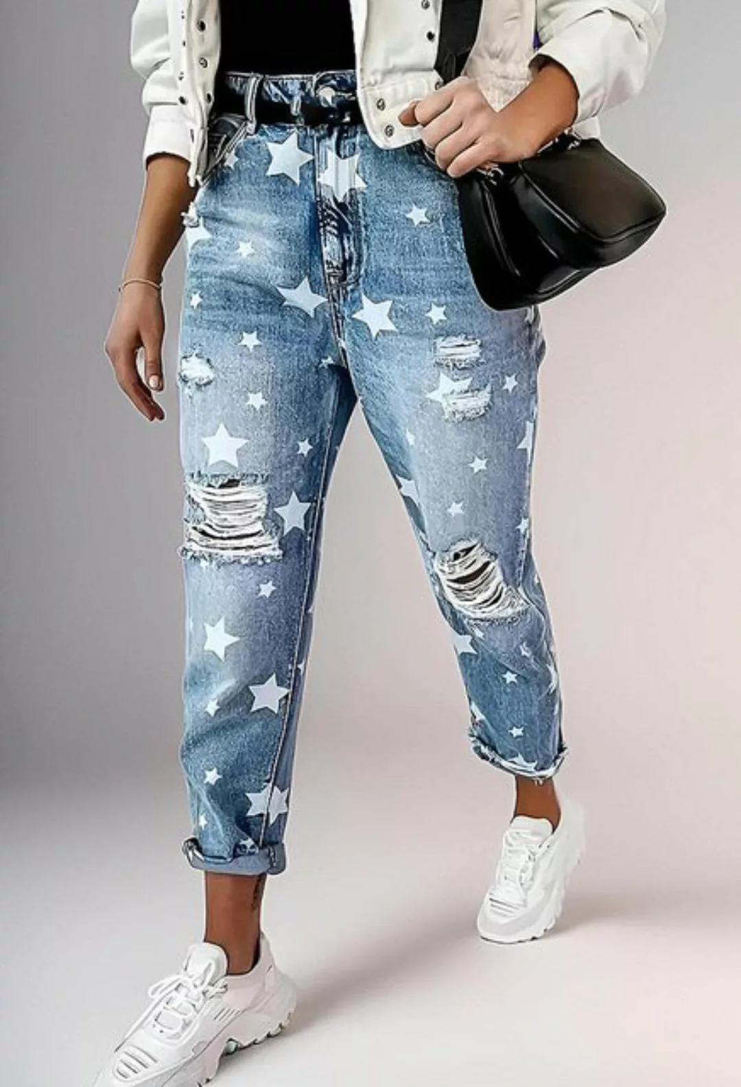 CHENIN Bequeme Jeans Jeans mit weitem bein, bedruckte hose mit geradem bein günstig online kaufen