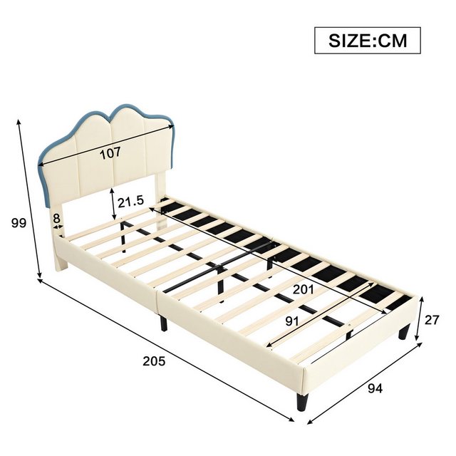 Flieks Polsterbett, Kinderbett Einzelbett 90x200cm mit Wellenform-Kopfteil günstig online kaufen