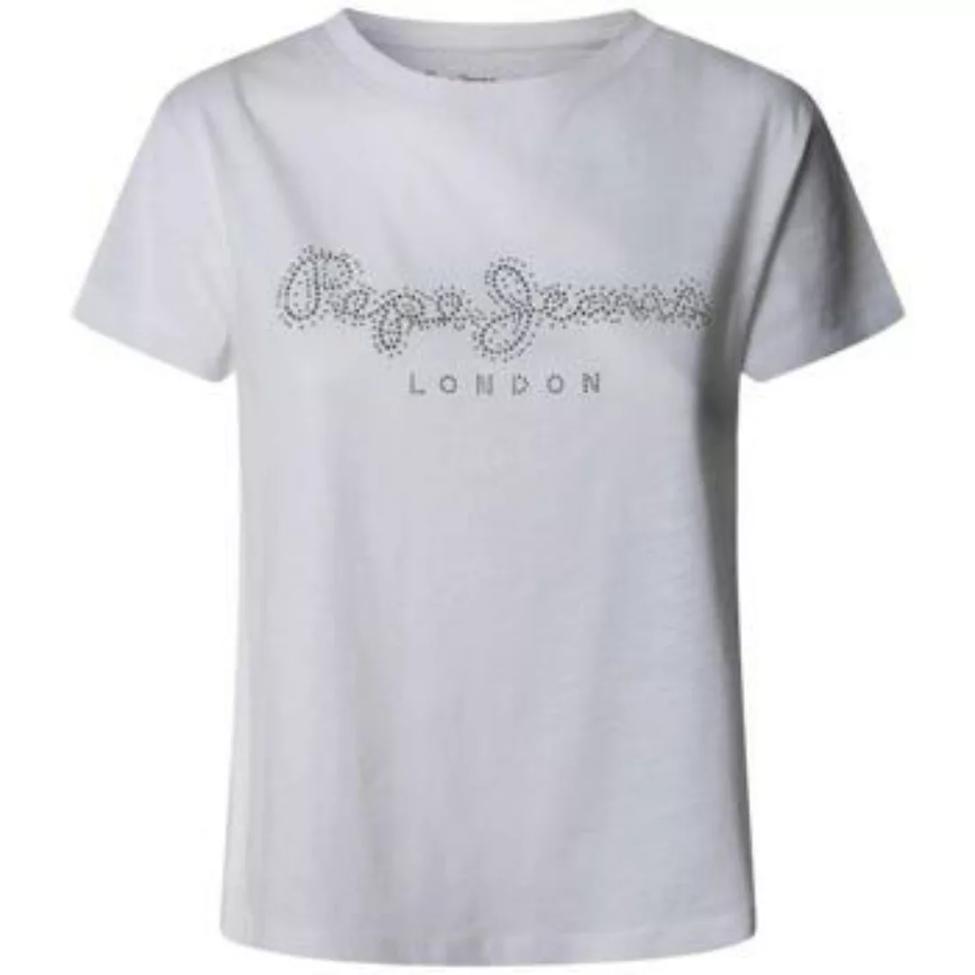 Pepe Jeans T-Shirt Damen T-Shirt Weiß Kurzarm mit Strass - günstig online kaufen