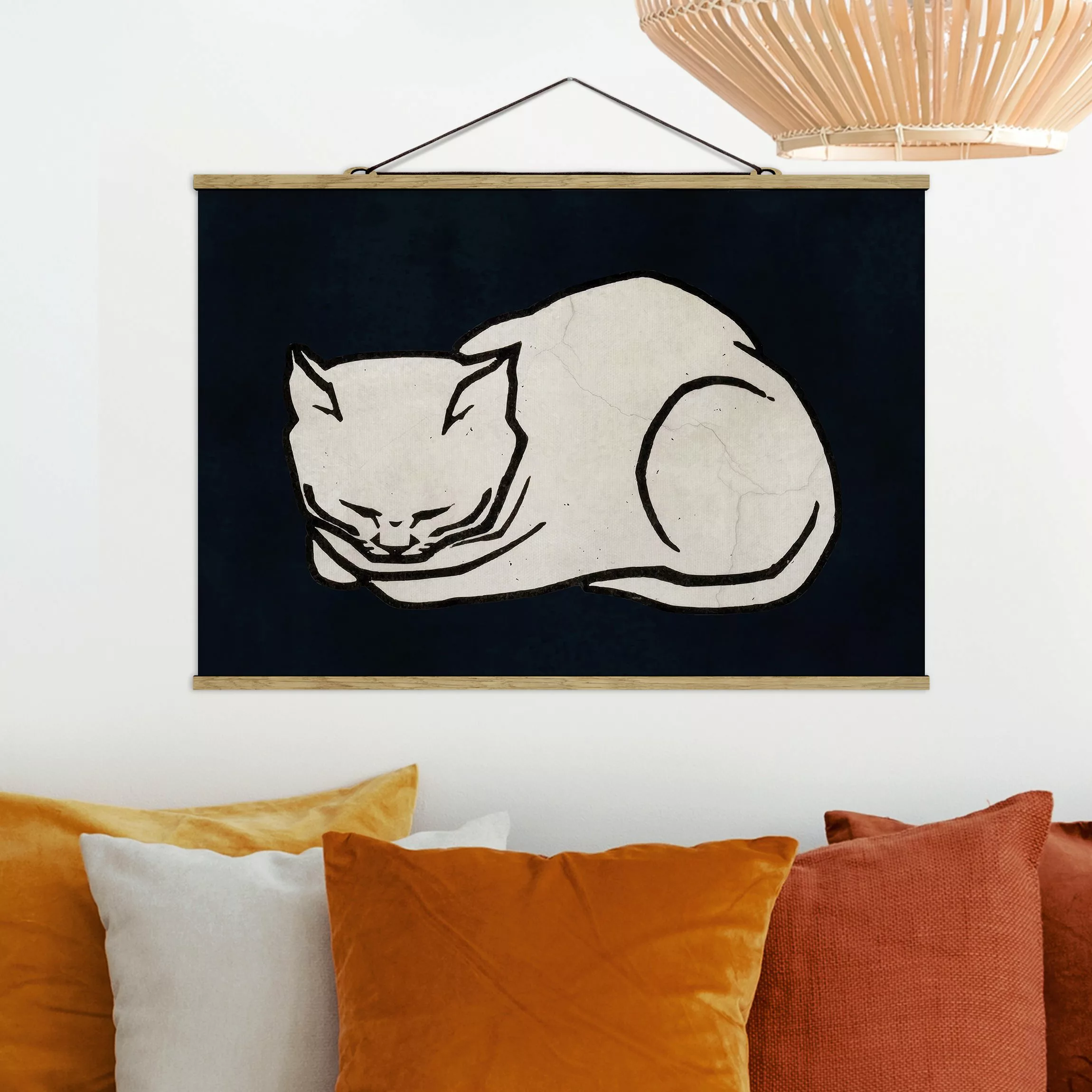 Stoffbild mit Posterleisten Schlafende Katze Illustration günstig online kaufen