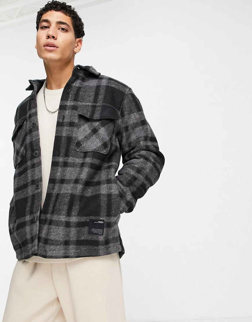 Pull&Bear – Hemdjacke in Grau kariert günstig online kaufen