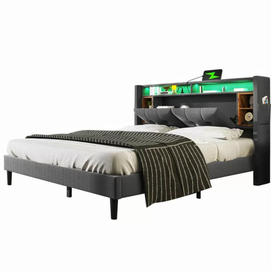 BlingBin Polsterbett Bett (mit LED-Beleuchtung, Lattenrost aus Holz, 140×20 günstig online kaufen