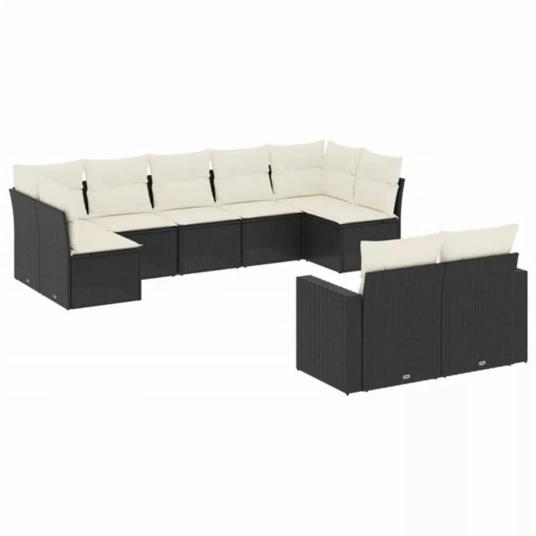 vidaXL Loungesofa 9-tlg. Garten-Sofagarnitur mit Kissen Schwarz Poly Rattan günstig online kaufen