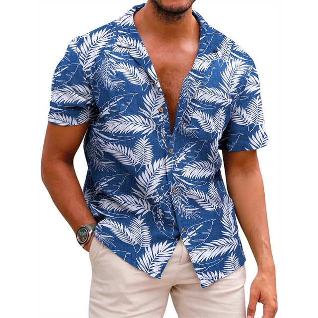 Candyse T-Shirt Hawaii-Hemd Herren Kurzarm Sommer Fronttasche Hawaii bedruc günstig online kaufen