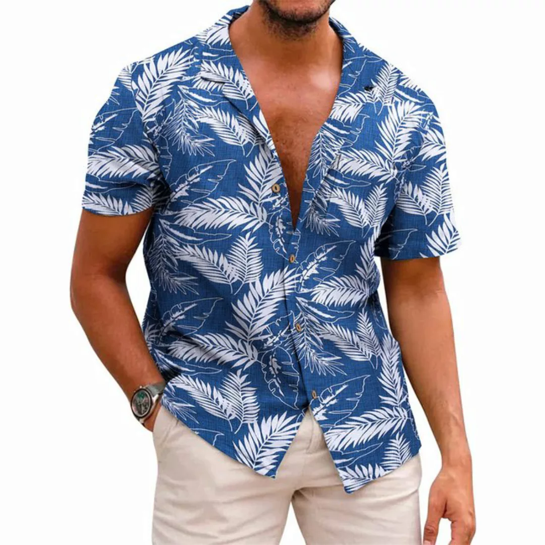 CHENIN T-Shirt Hawaii-Hemd Herren Kurzarm Sommer Fronttasche Hawaii bedruck günstig online kaufen