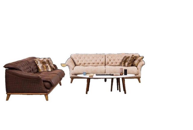 JVmoebel Chesterfield-Sofa Dreisitzer Couch Polster Möbel Braune Couchen So günstig online kaufen