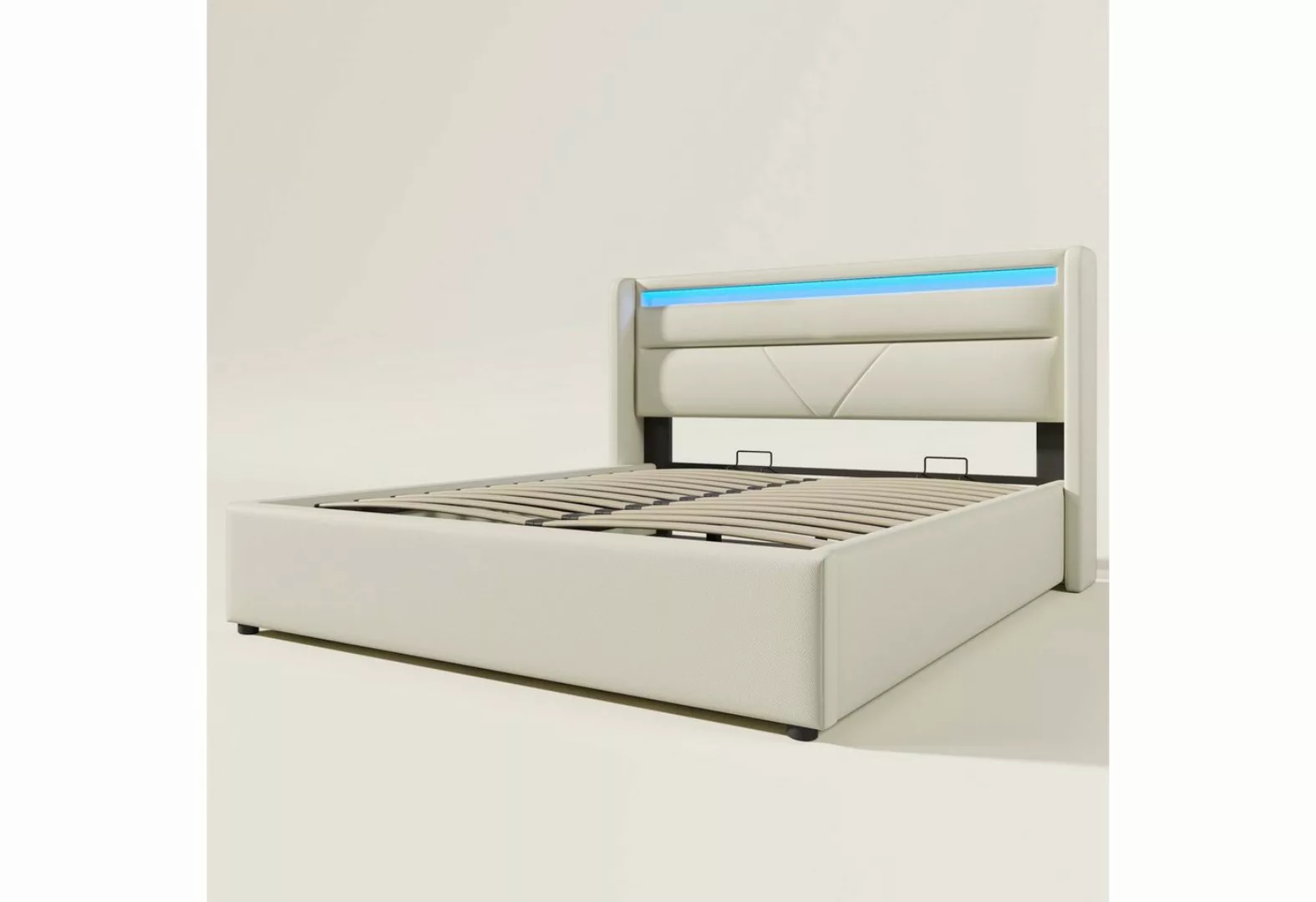 GLIESE Polsterbett Polsterbett 160x200cm mit LED-Beleuchtungsleiste, Matrat günstig online kaufen