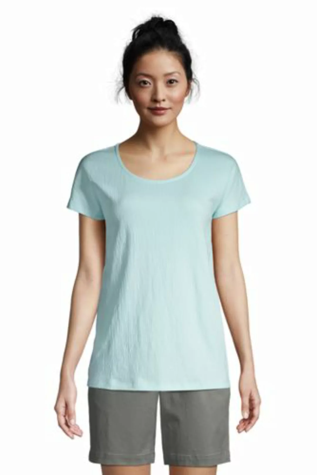 Shirt aus Jacquard-Jersey, Damen, Größe: 48-50 Normal, Blau, by Lands' End, günstig online kaufen
