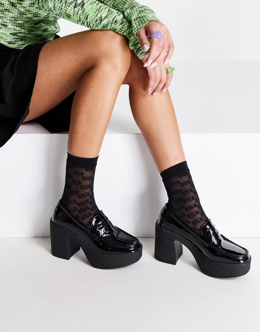 Truffle Collection – Loafer in schwarz lackiert mit dicker Plateausohle günstig online kaufen