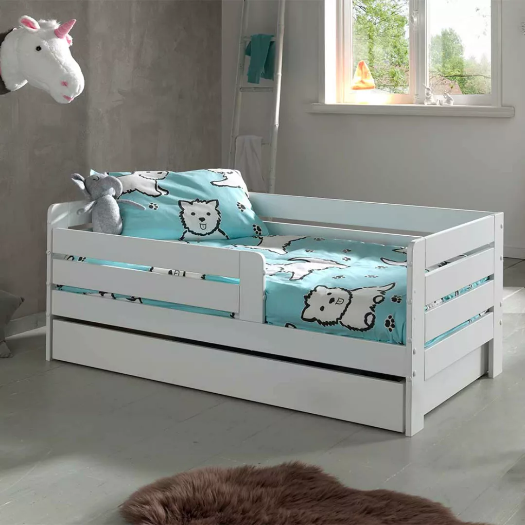 Weißes Kinderbett mit Rausfallschutz Liegefläche 70x140 günstig online kaufen