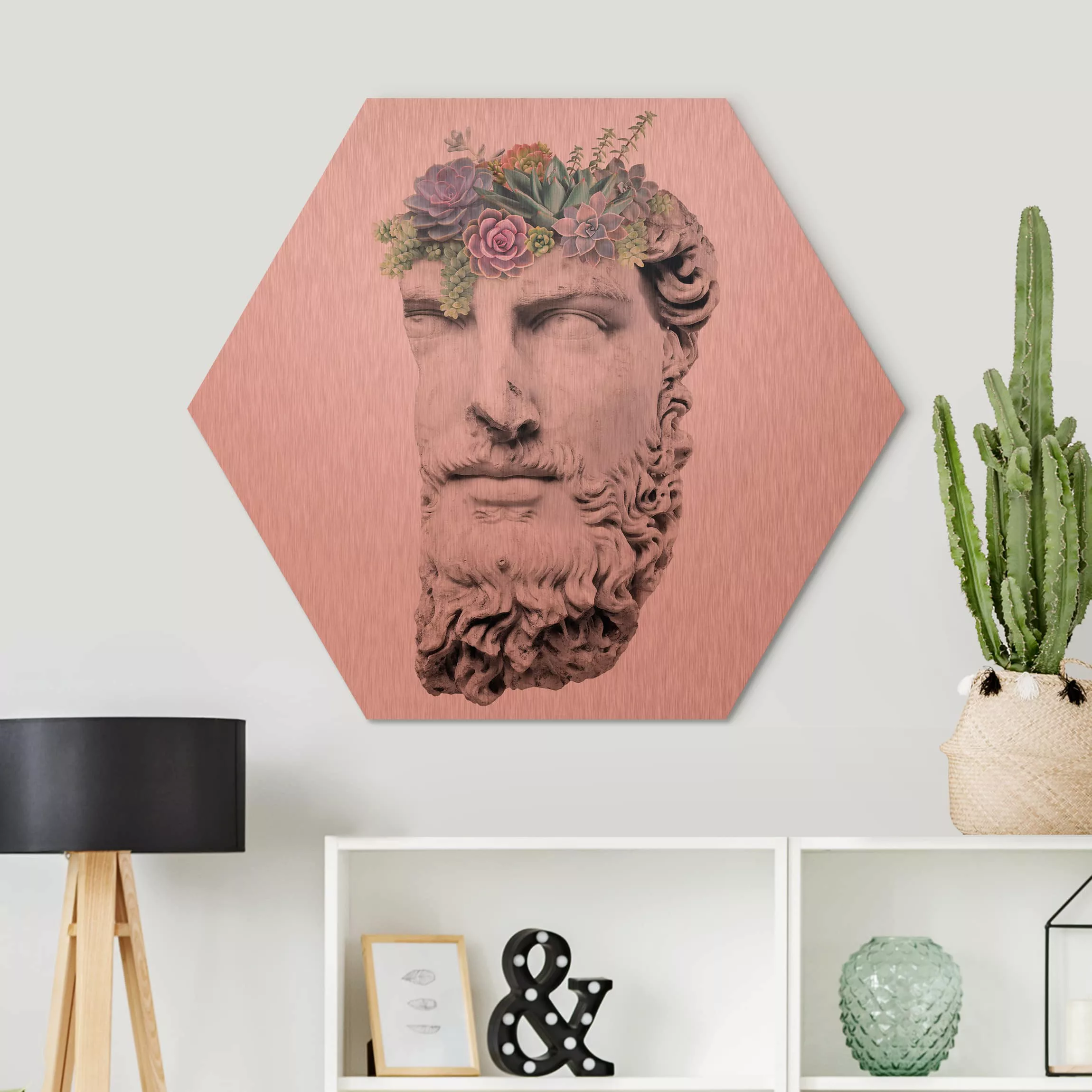 Hexagon-Alu-Dibond Bild Blumen Kopf mit Sukkulenten günstig online kaufen