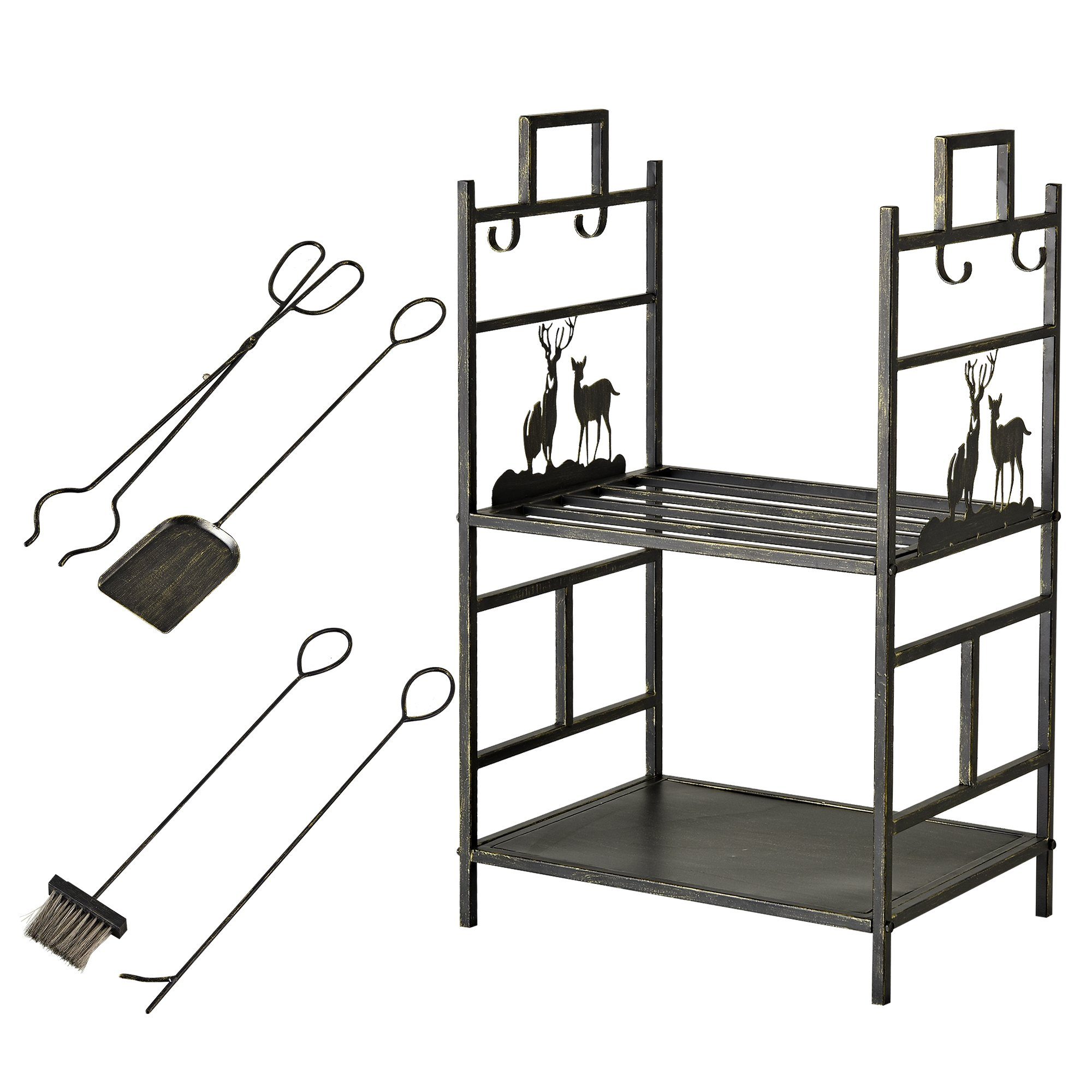 Outsunny Kaminholzregal Kaminholzständer mit Kaminbesteck günstig online kaufen