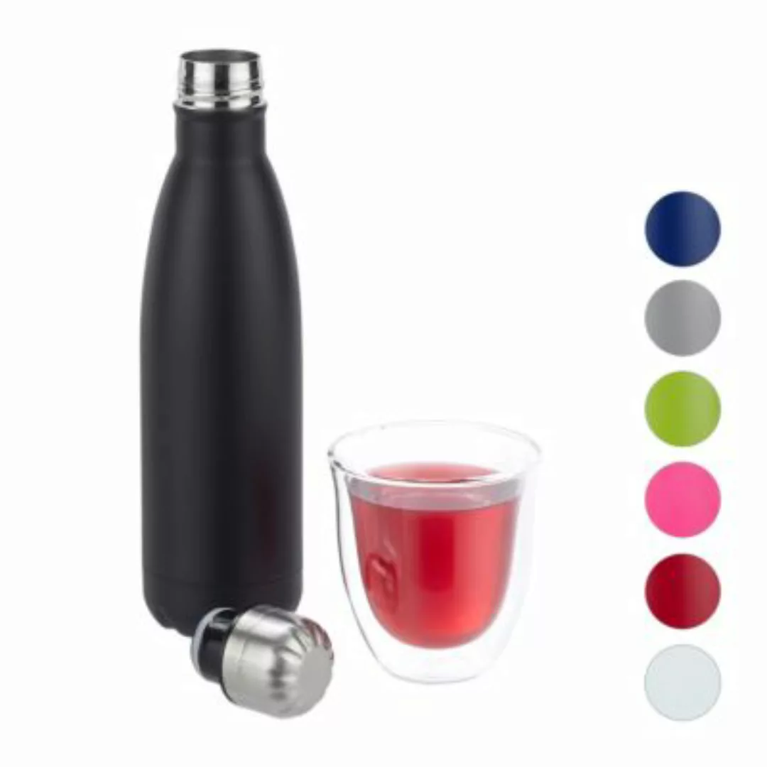 relaxdays Trinkflasche Edelstahl schwarz günstig online kaufen