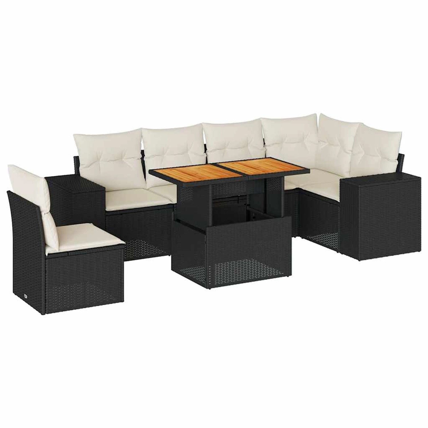 vidaXL 7-Tlg Garten-Sofagarnitur mit Kissen Schwarz Poly Rattan 3327381 günstig online kaufen