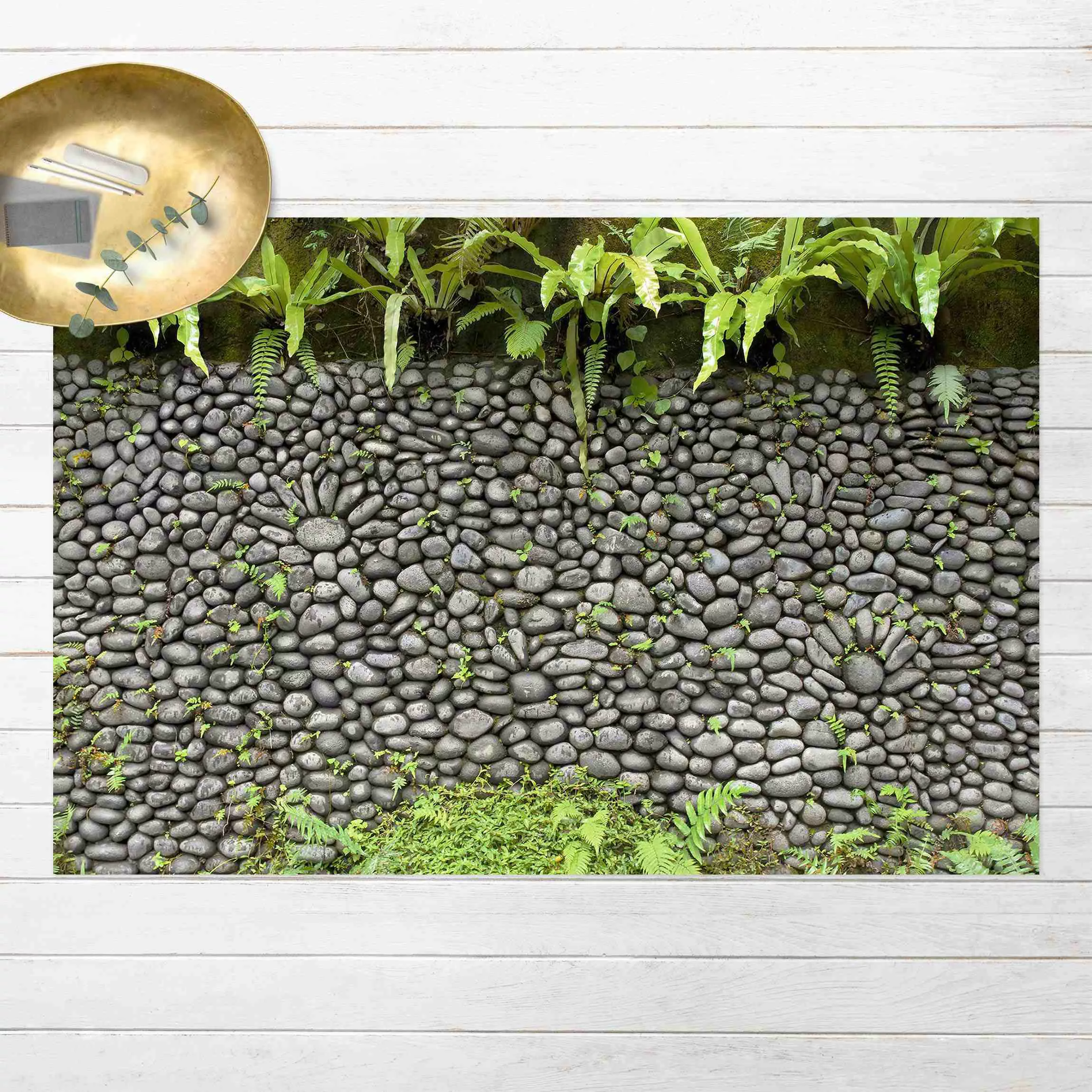 Vinyl-Teppich Steinwand mit Pflanzen günstig online kaufen