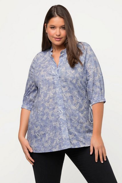 Ulla Popken Druckbluse Bluse A-Linie Rundhals 3/4-Arm Biobaumwolle günstig online kaufen