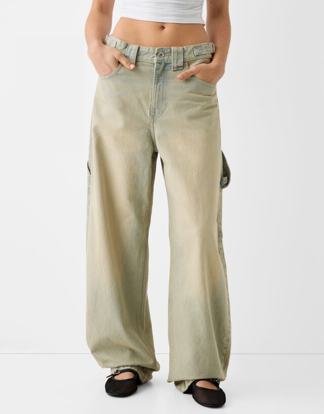 Bershka Baggy-Jeans Im Workwear-Look Damen 34 Hellblau günstig online kaufen