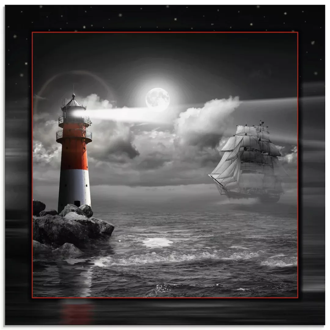 Artland Glasbild »Leuchtturm und Segelschiff im Mondschein«, Küste, (1 St.) günstig online kaufen