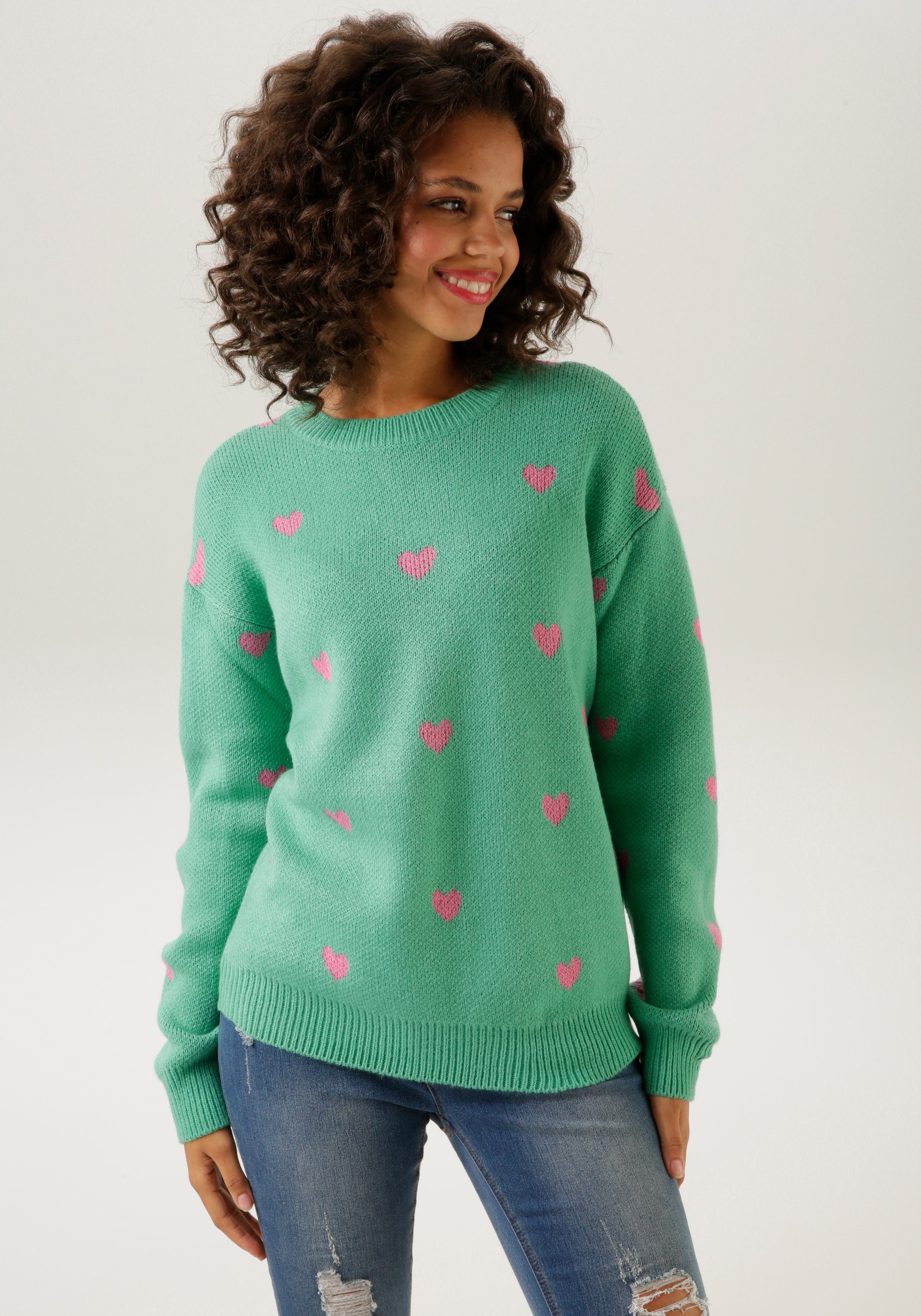 Aniston CASUAL Strickpullover, mit eingestrickten Herzchen günstig online kaufen