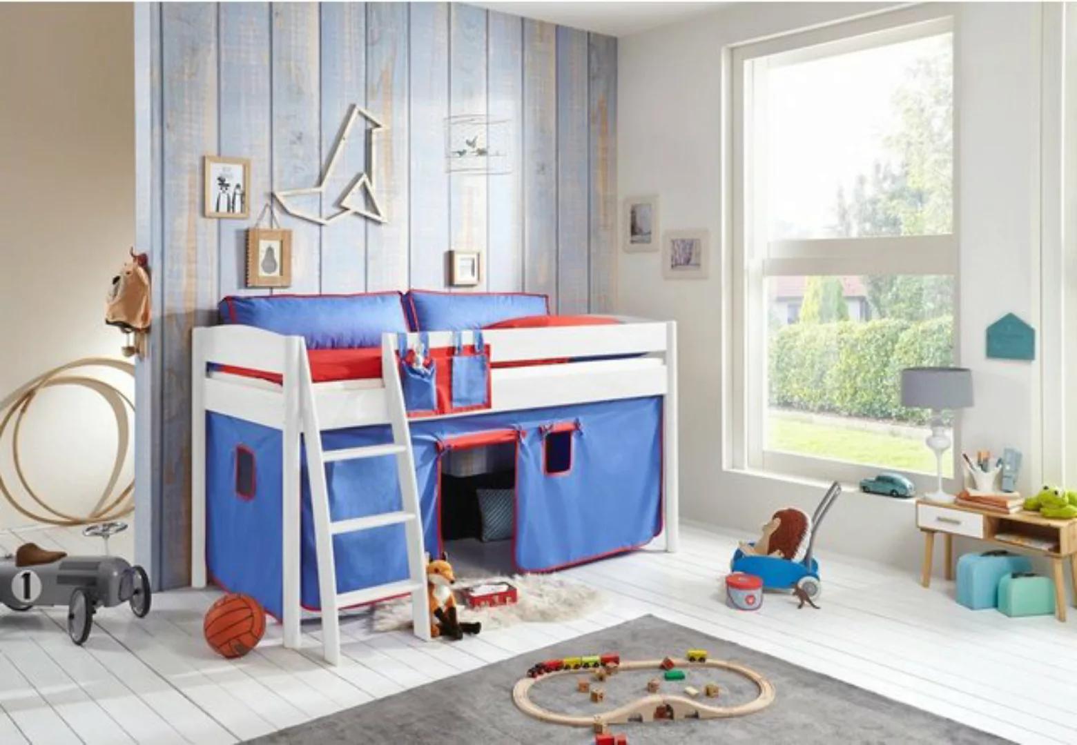 Natur24 Kinderbett Halbhohes Einzelbett Mischelle Buche lackiert 90x200cm günstig online kaufen