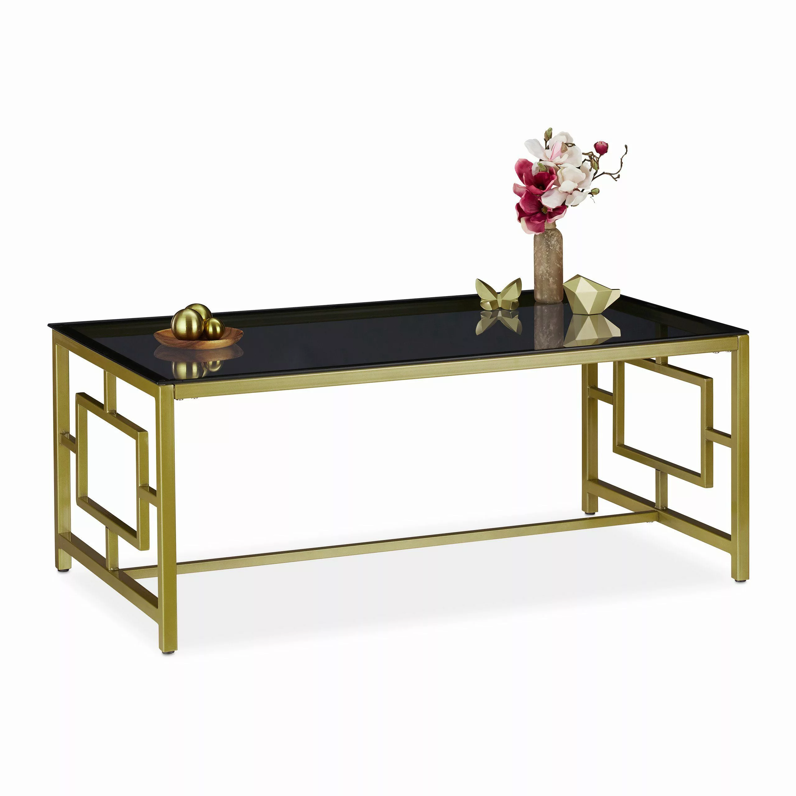 relaxdays Couchtisch Glas Schwarz & Gold günstig online kaufen