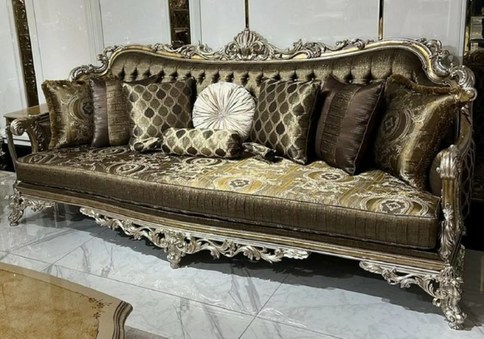 Casa Padrino Sofa Luxus Barock Sofa Gold / Silber - Prunkvolles Wohnzimmer günstig online kaufen