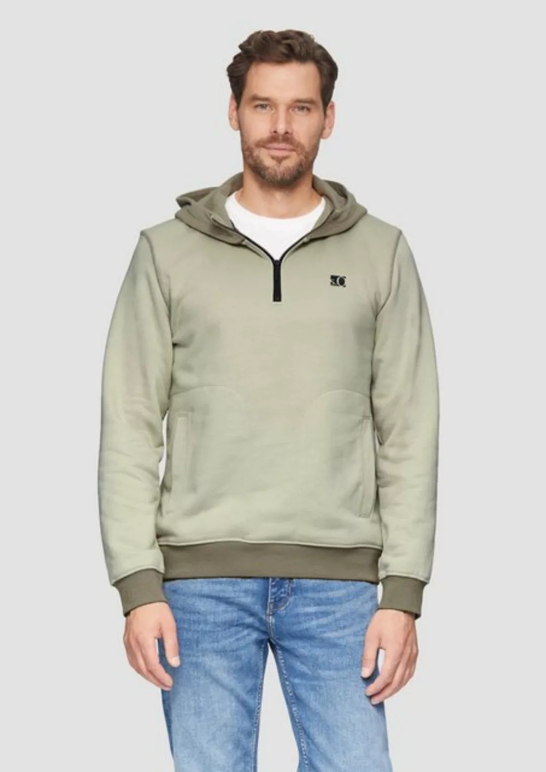 s.Oliver Sweatshirt Hoodie mit Stehkragen und Reißverschluss Logo günstig online kaufen