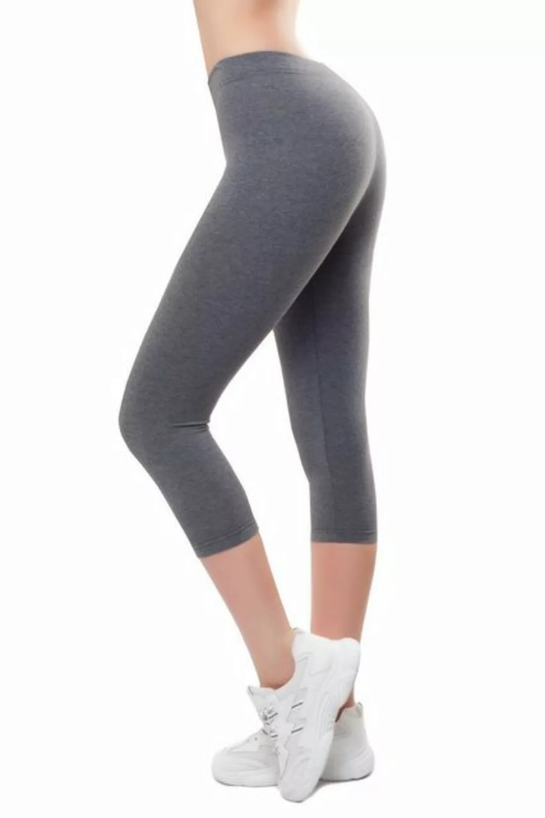 Bongual Caprileggings Damen Capri-Leggins aus Baumwolle-mix Basic Grautöne günstig online kaufen