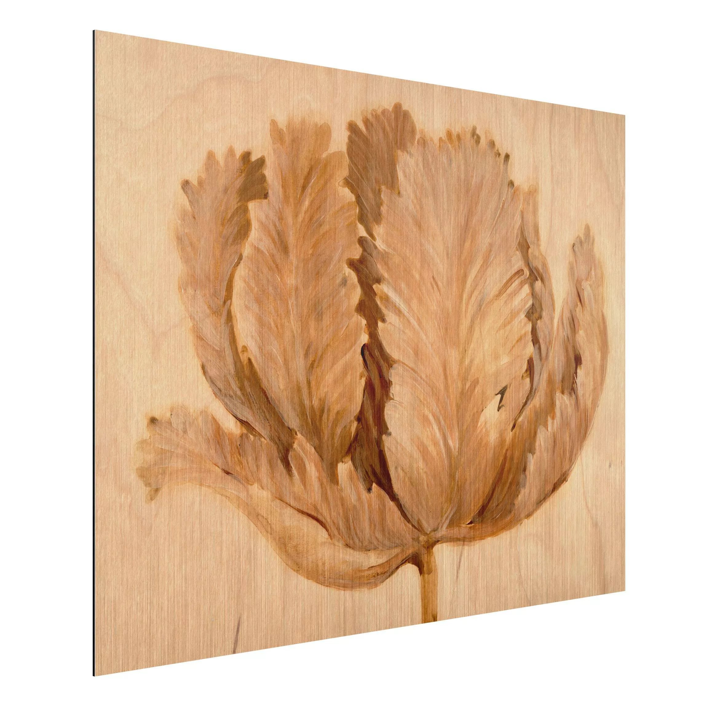 Alu-Dibond Bild Blumen - Querformat 4:3 Sepia Tulpe auf Holz II günstig online kaufen