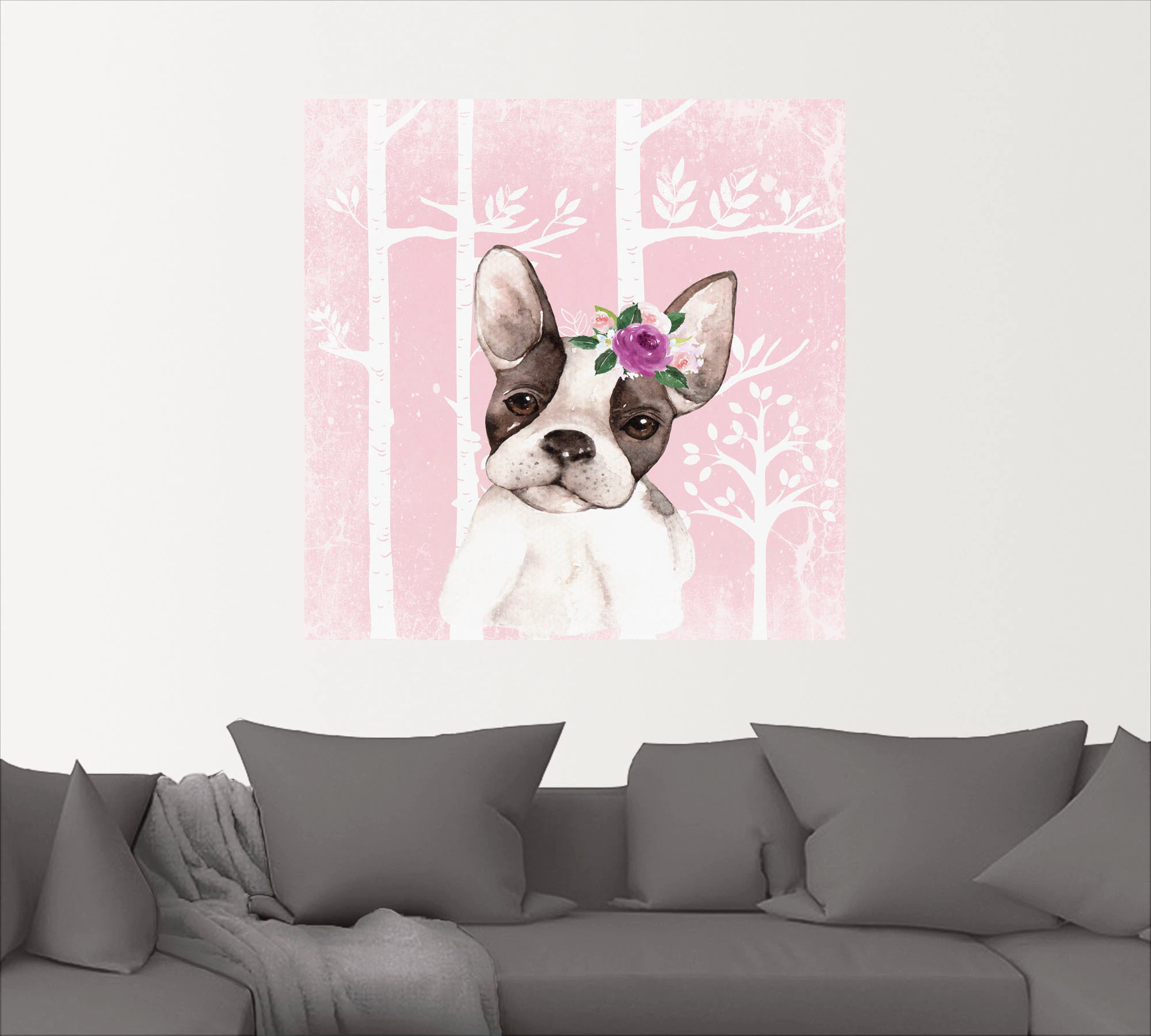 Artland Wandbild »Mops Hund mit Blumen im pink Wald«, Tiere, (1 St.), als P günstig online kaufen