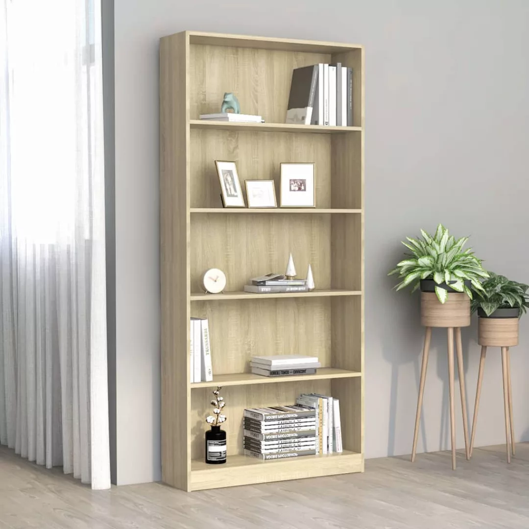 Bücherregal 5 Fächer Sonoma-eiche 80 X 24 X 175 Cm Spanplatte günstig online kaufen