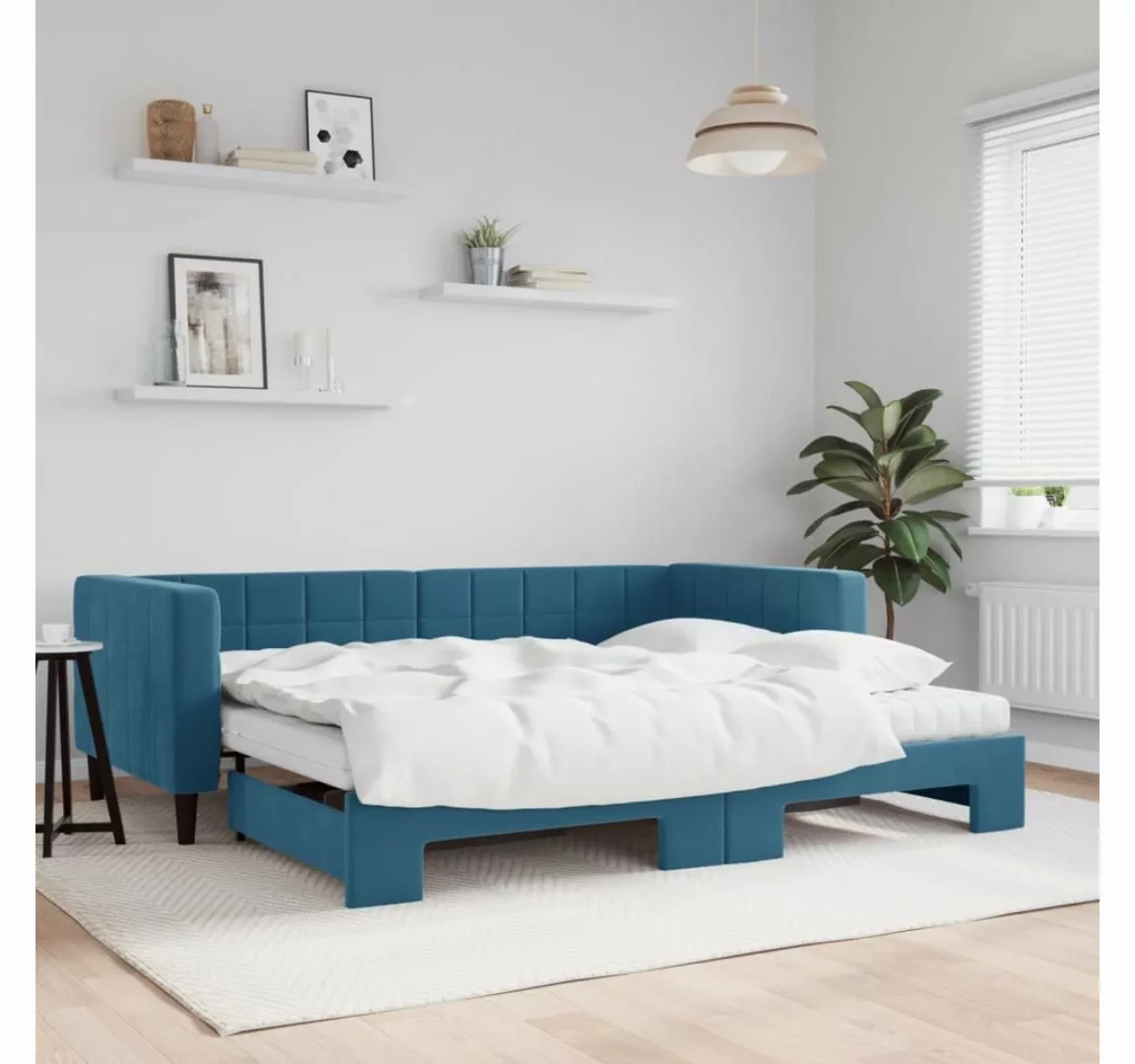 vidaXL Gästebett Gästebett Tagesbett Ausziehbar mit Matratzen Blau 90x200 c günstig online kaufen