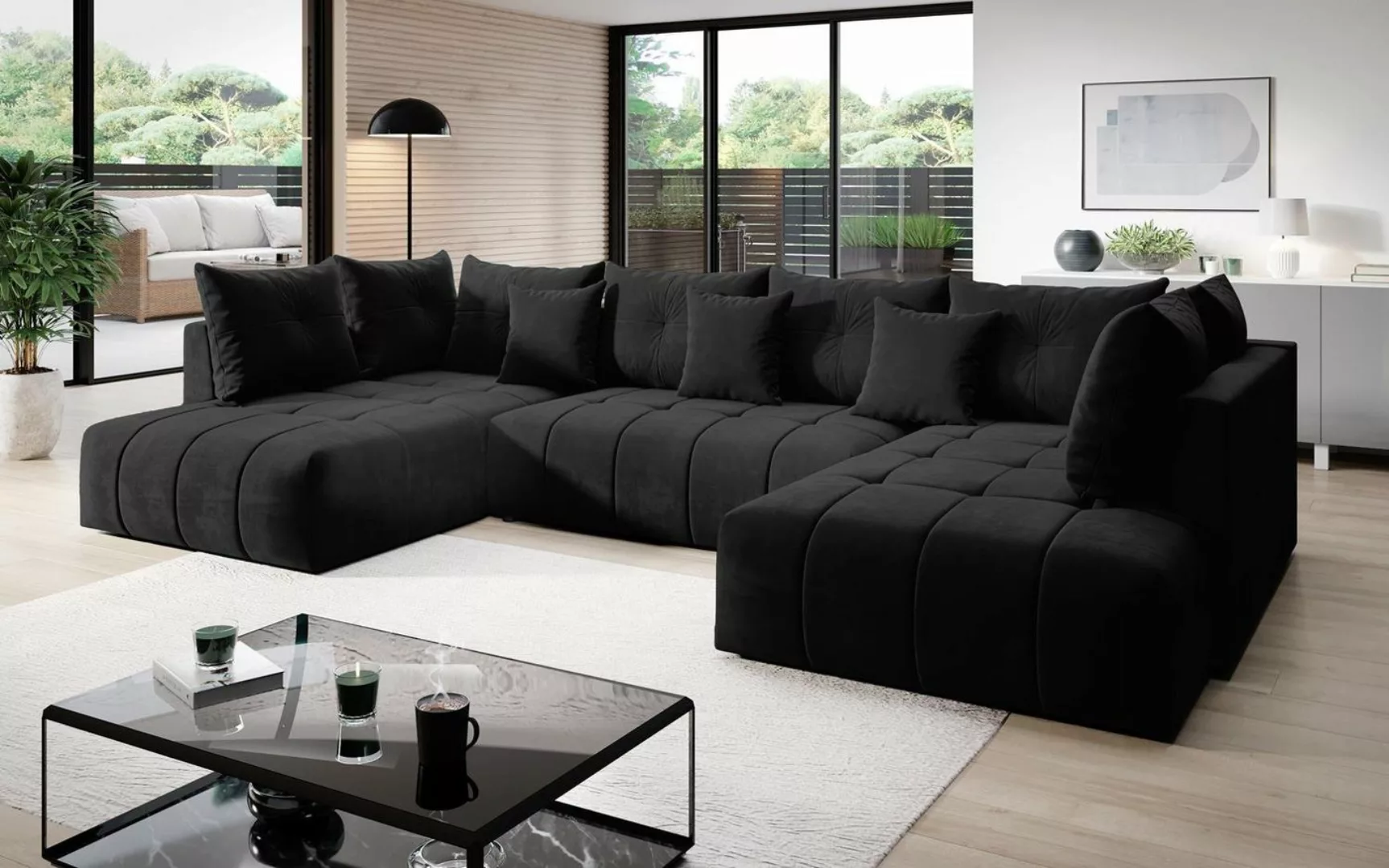 Furnix Wohnlandschaft CALVANI XXL Polstercouch Schlafsofa in U-Form Bettkas günstig online kaufen