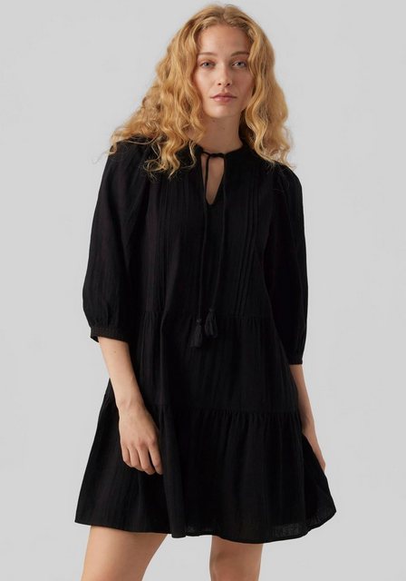 Vero Moda Shirtkleid Kurzes Crepe Kleid mit Kordel Midi Dress 3/4 Ärmel (ku günstig online kaufen