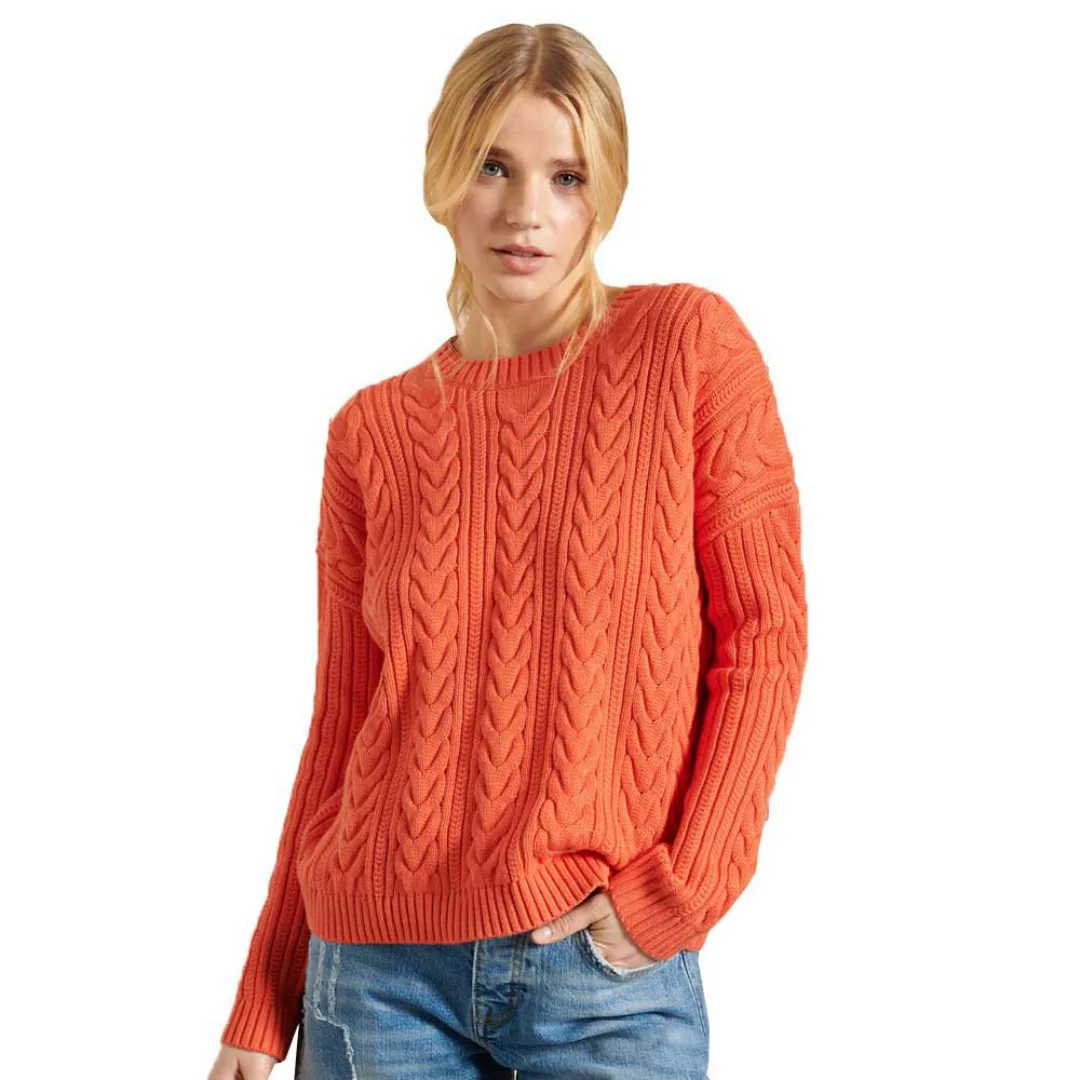 Superdry Dropp Shoulder Cable Crew Pullover XS Solar Orange günstig online kaufen