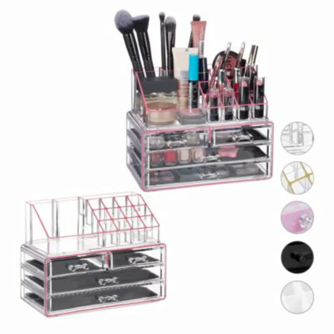 relaxdays 2 x Make Up Organizer transparent/pink pink-kombi günstig online kaufen