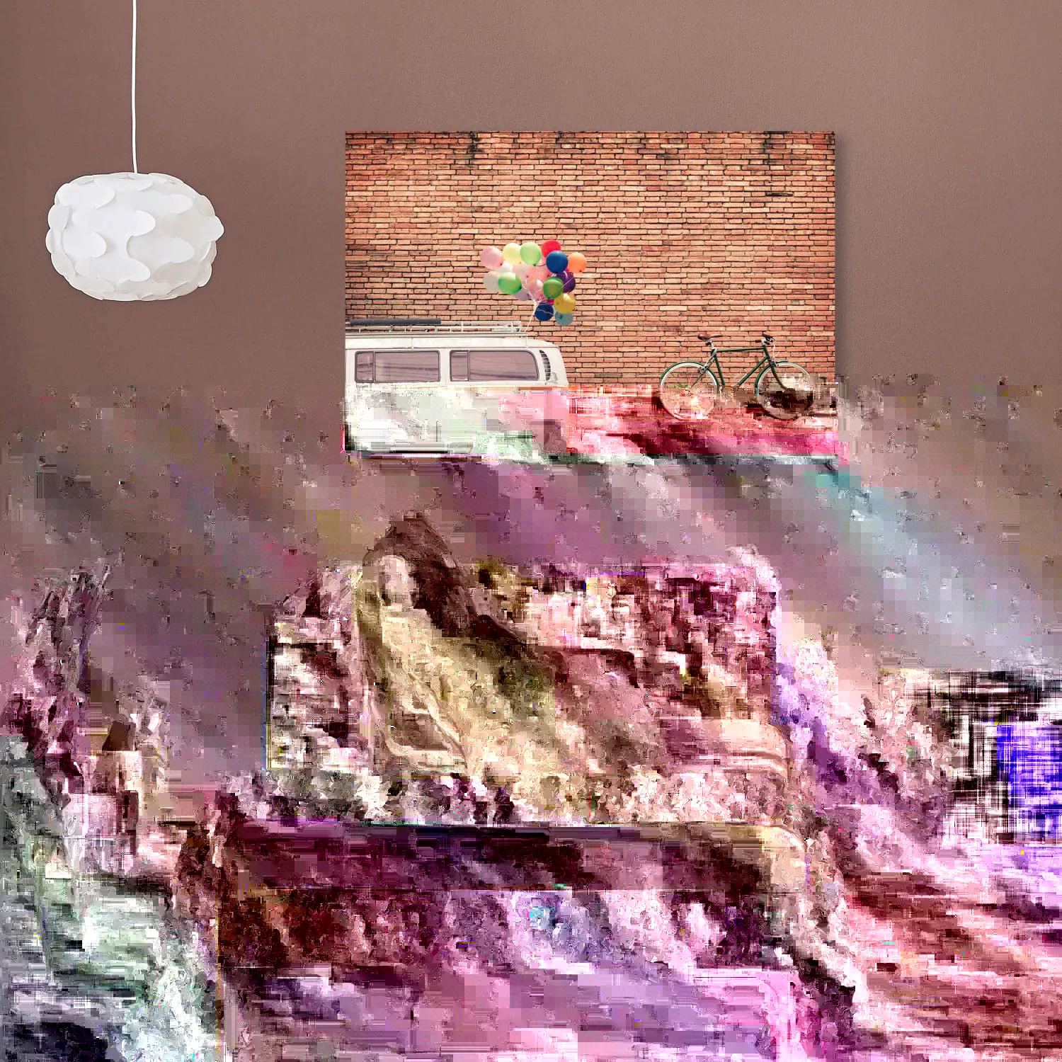 queence Acrylglasbild "Hauswand", Luftballon-Kunst-Auto, Fine Art-Print in günstig online kaufen