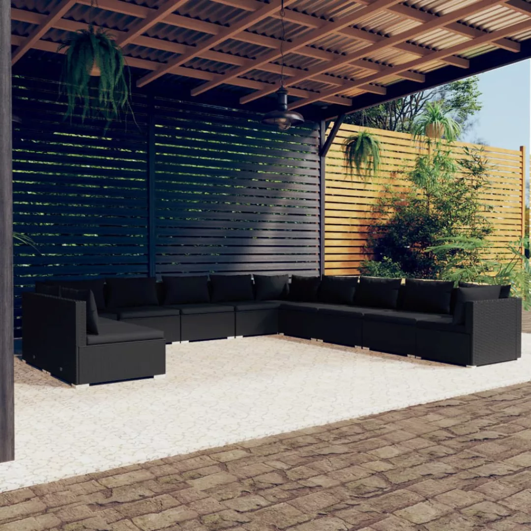 Vidaxl 11-tlg. Garten-lounge-set Mit Kissen Schwarz Poly Rattan günstig online kaufen