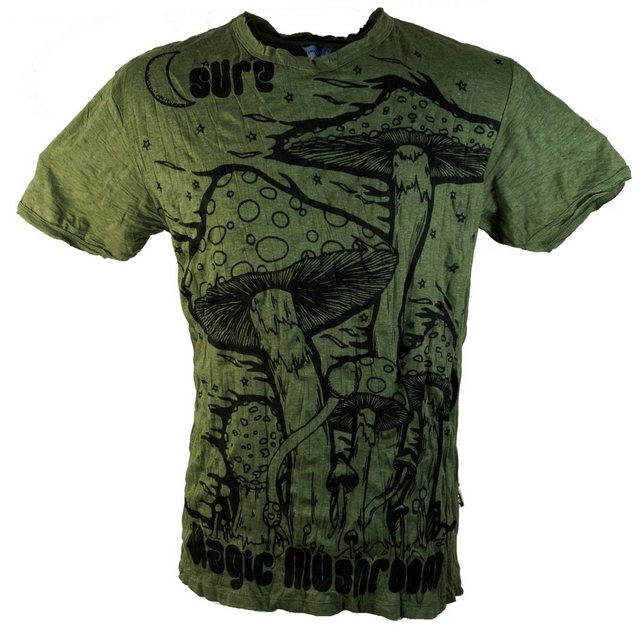 Guru-Shop T-Shirt Sure Herren T-Shirt Magic Mushroom - olive Goa Style, Fes günstig online kaufen